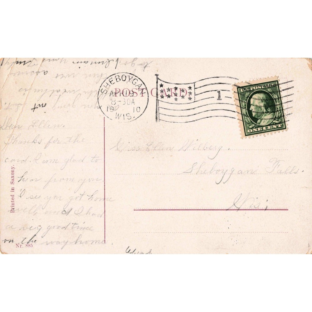 Antique 1910 Romance Postcard Printed in Saxony Poem Sheboygan WI Postmark - Picture 2 of 2